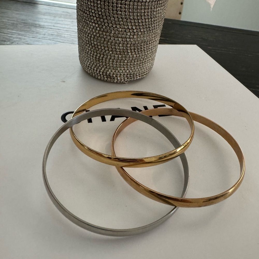 Interlocking Bangle Bracelets Tri-Color Stainless… - image 3